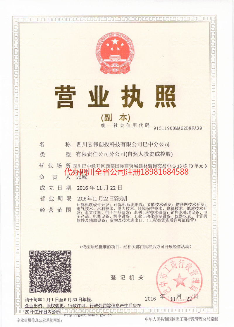 武胜武胜宏伟创投科技有限公司